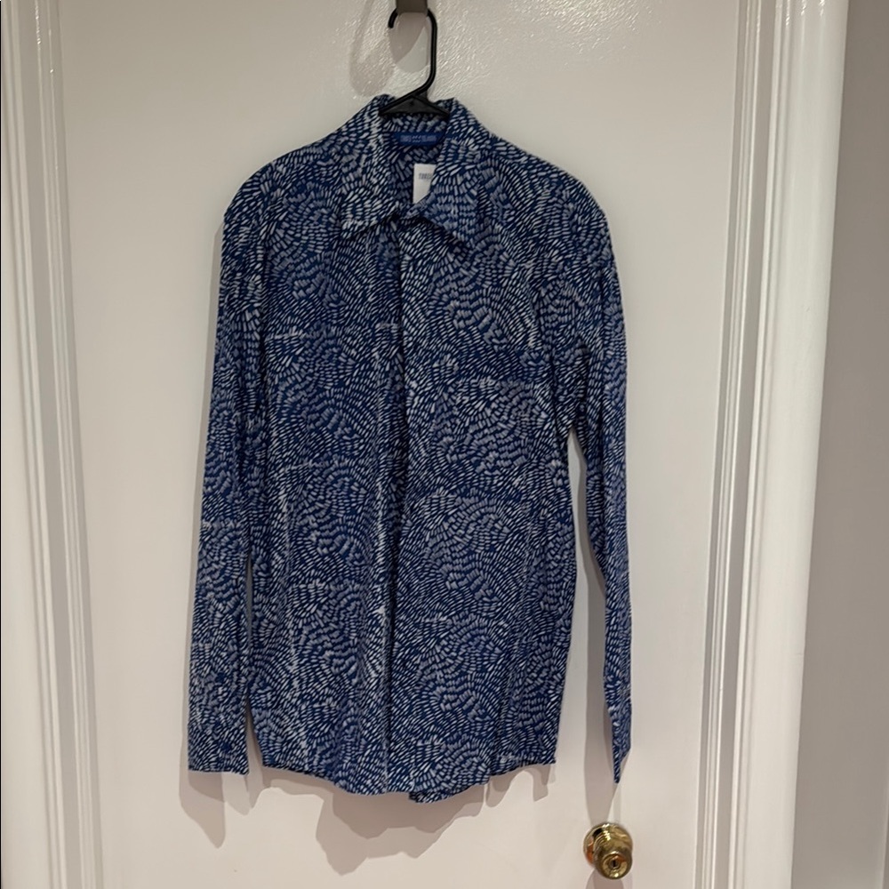 Three Islands Men's Blue Patterned Casual Button Down Shirt